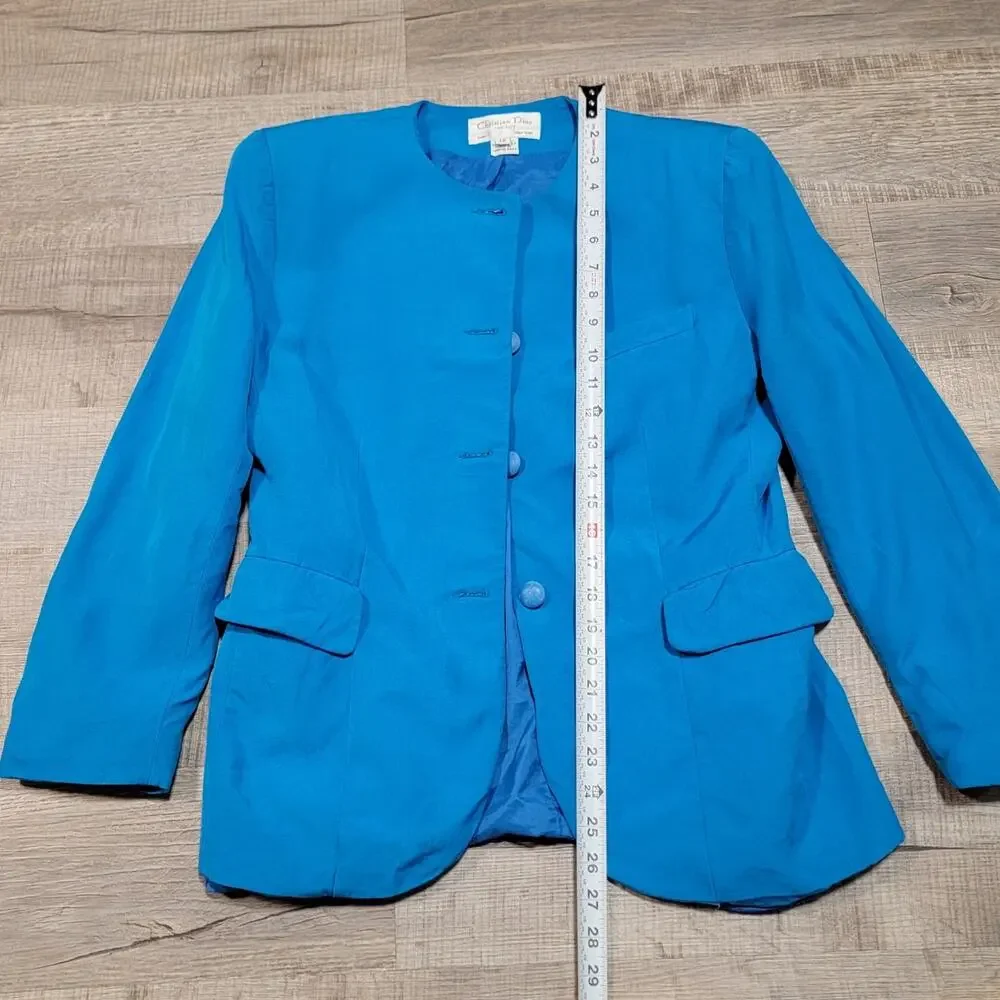 Christian Dior Silk Blazer Jacket Size 12 Button Up Business Careerwear *Flawed*